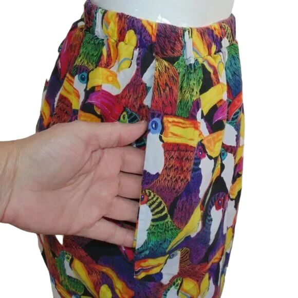 80s Gym Pants, M/L, Toucans/Bird print, Elastic waist & Cuffs, Colorful - Picture 5 of 11